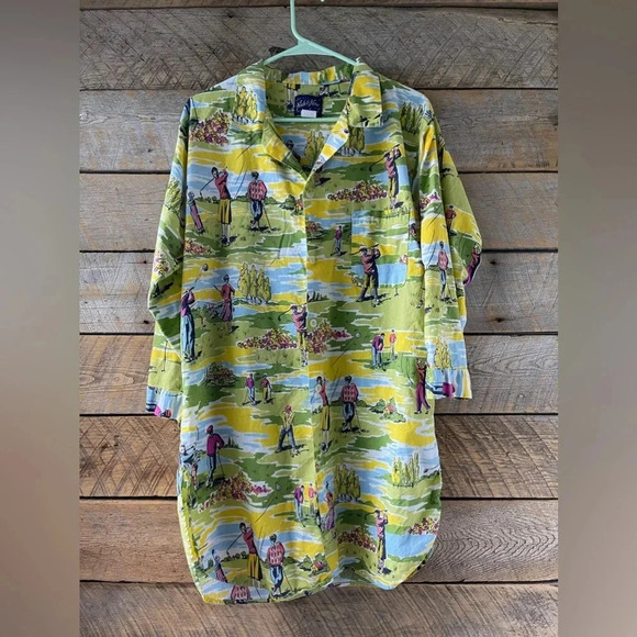 Vintage Nick and Nora 100% Cotton Nightgown Rare Print Golfers Women’s S/M PJs - Picture 2 of 12